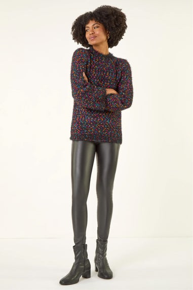 Roman Black Fluffy Print Knit Jumper