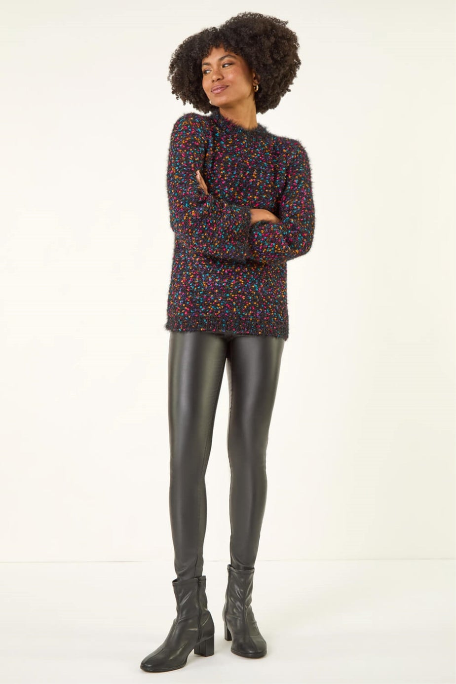 Roman Black Fluffy Print Knit Jumper