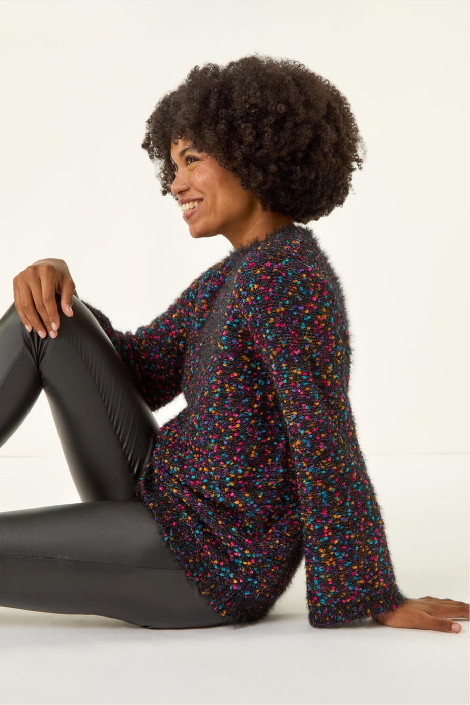 Roman Black Fluffy Print Knit Jumper