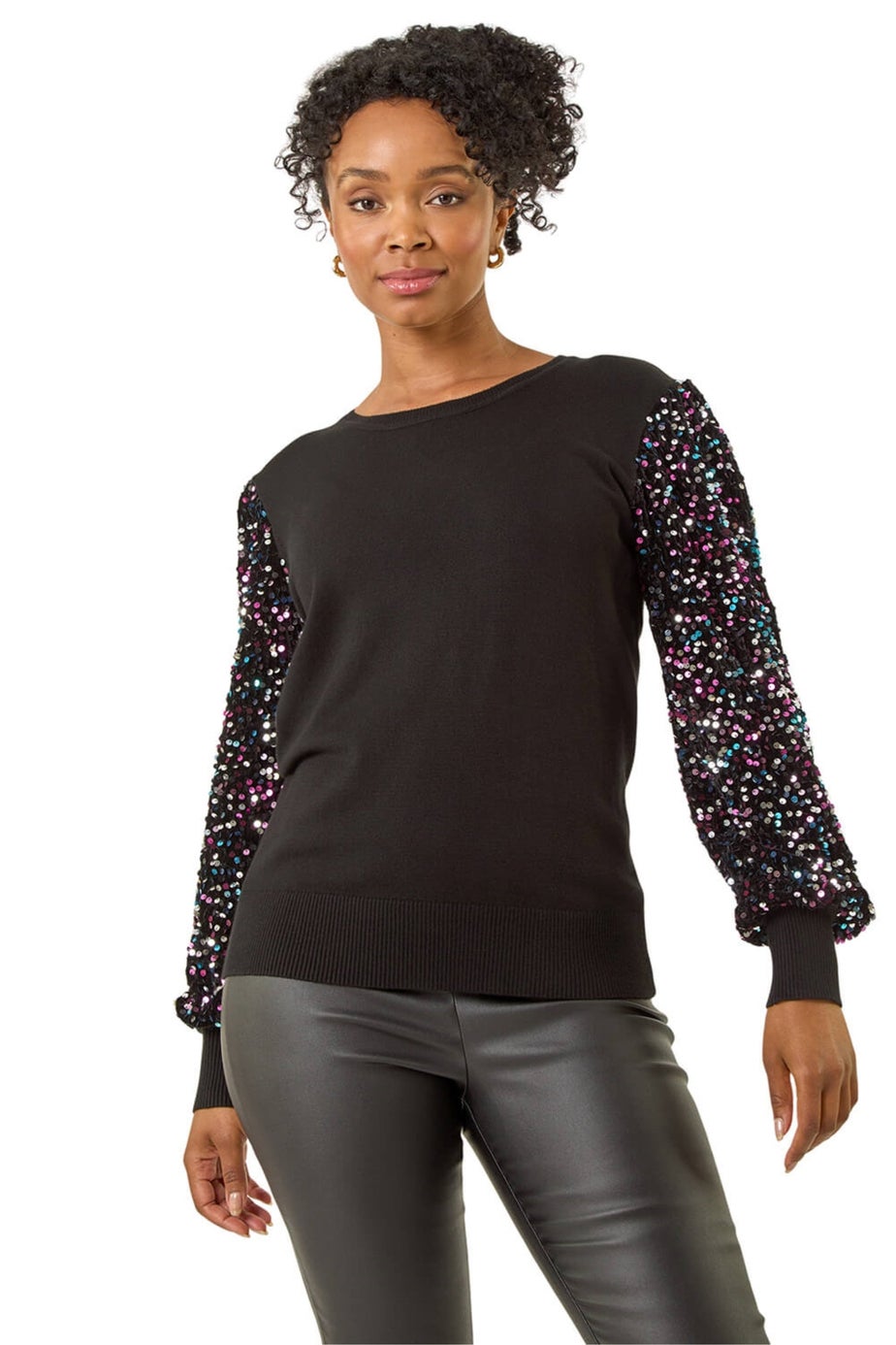 Roman Black Petite Contrast Sequin Knit Jumper