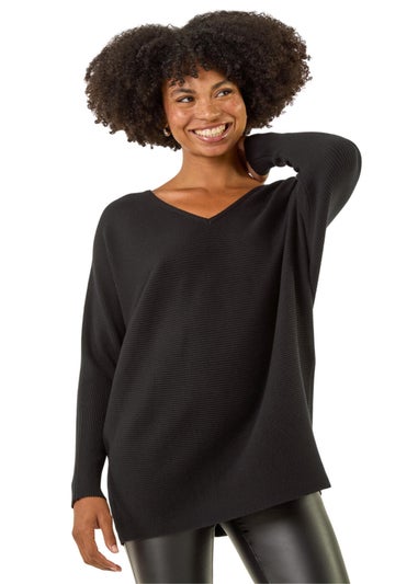 Roman Black V-Neck Lace Back Knit Jumper