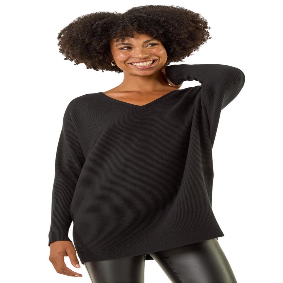 Roman Black V-Neck Lace Back Knit Jumper