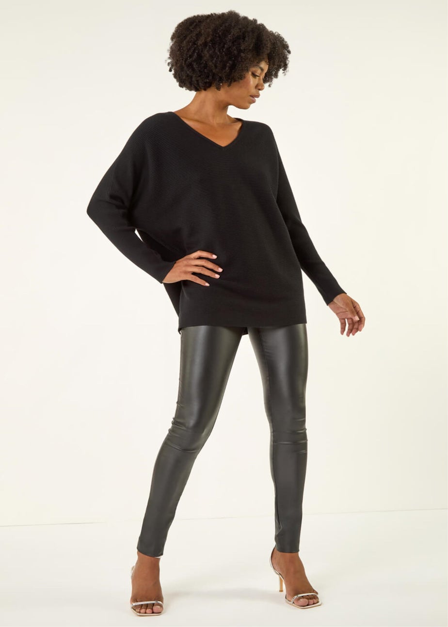 Roman Black V-Neck Lace Back Knit Jumper