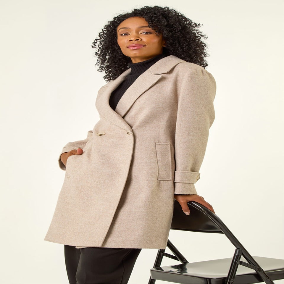 Roman Camel Petite Double Breasted Tailored Coat