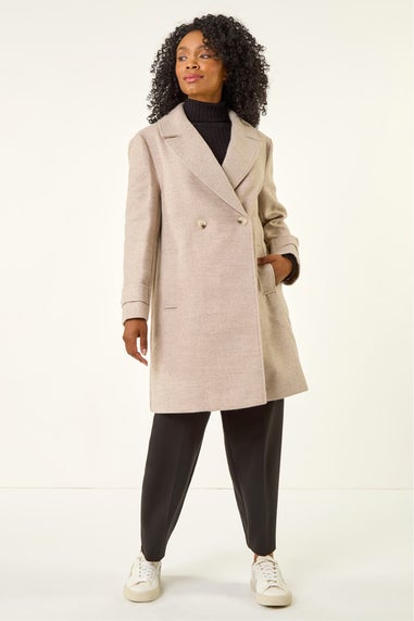 Roman Camel Petite Double Breasted Tailored Coat