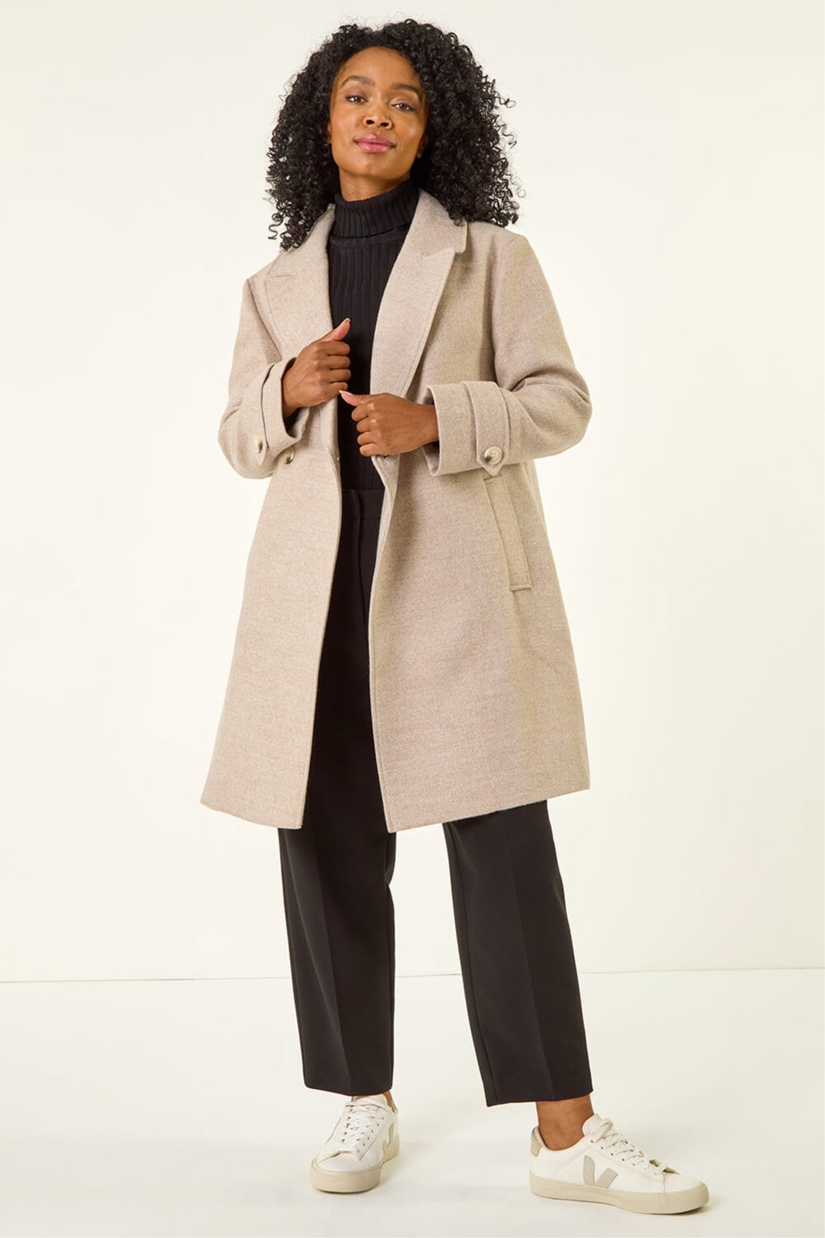 Roman Camel Petite Double Breasted Tailored Coat