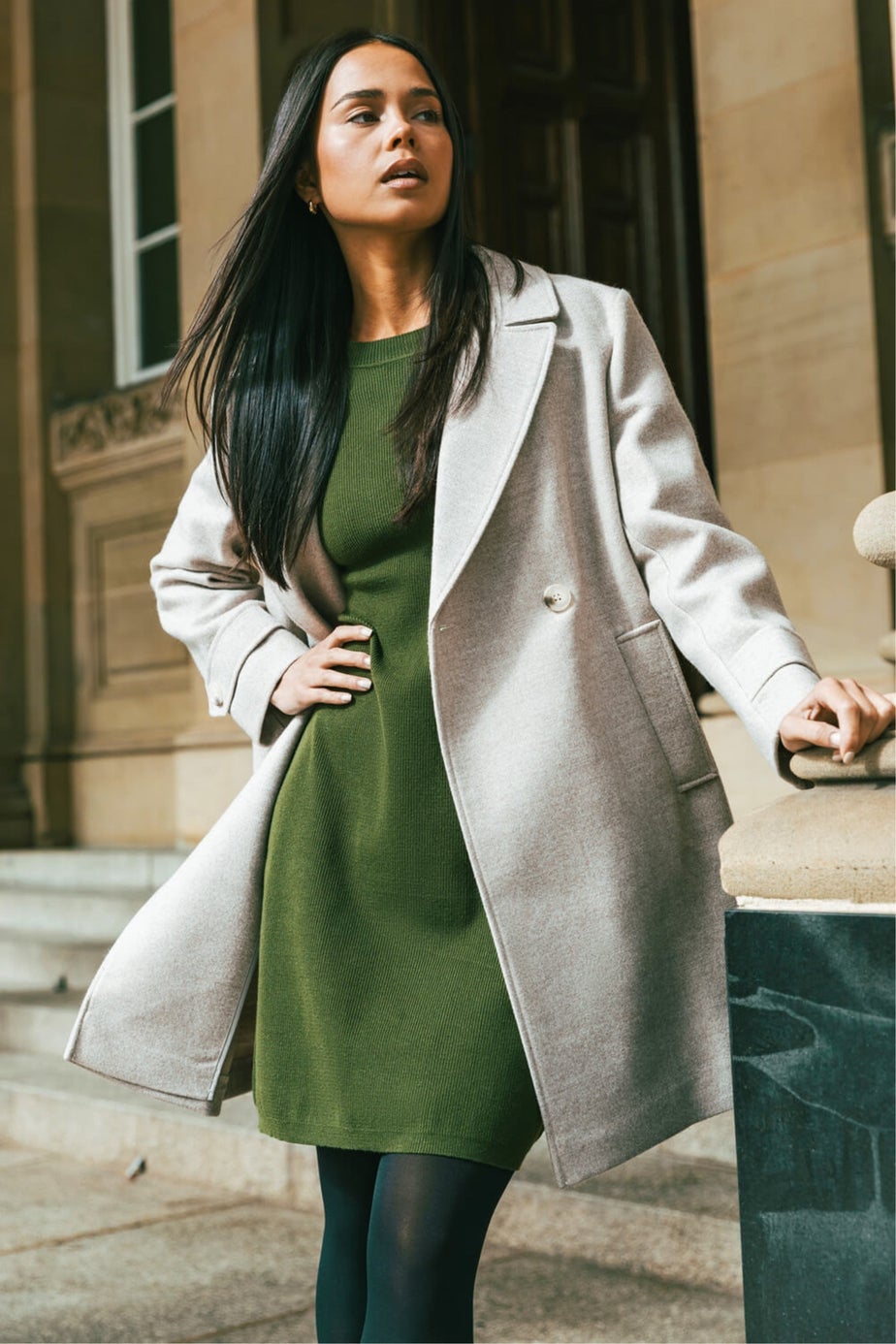 Roman Camel Petite Double Breasted Tailored Coat