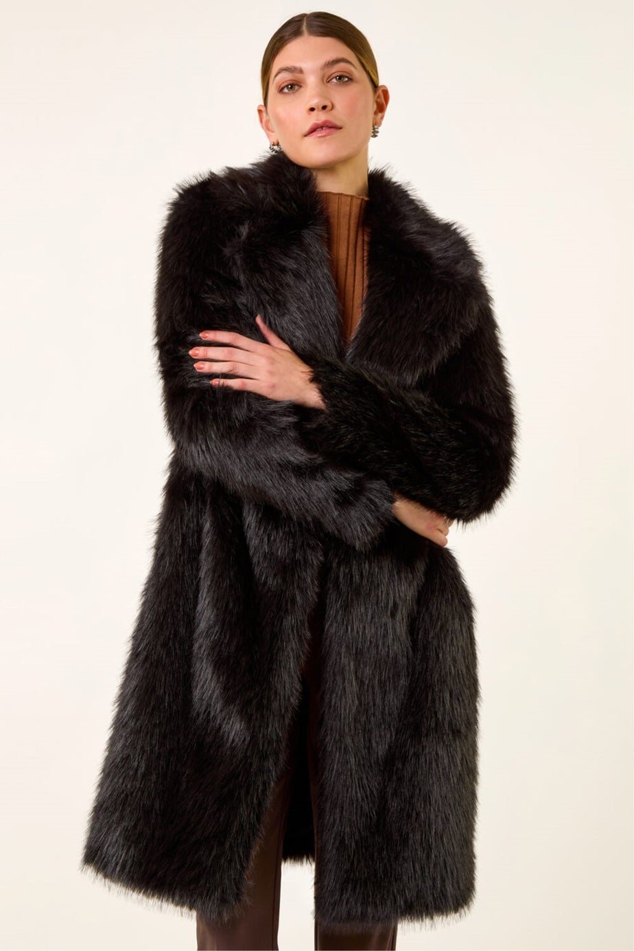 Roman Black Premium Faux Fur Coat