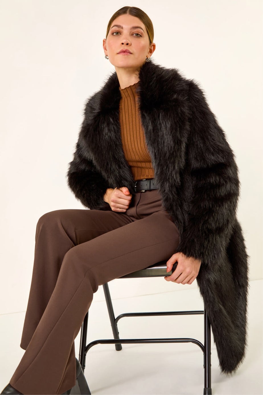 Roman Black Premium Faux Fur Coat