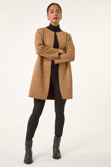 Roman Tan Petite Faux Suede Jacket