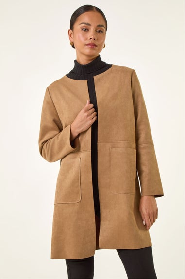 Roman Tan Petite Faux Suede Jacket