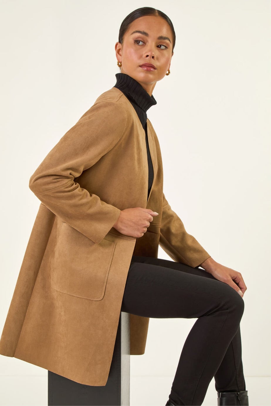 Roman Tan Petite Faux Suede Jacket