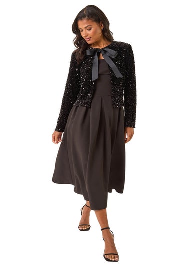 Roman Black Sequin Bow Front Jacket