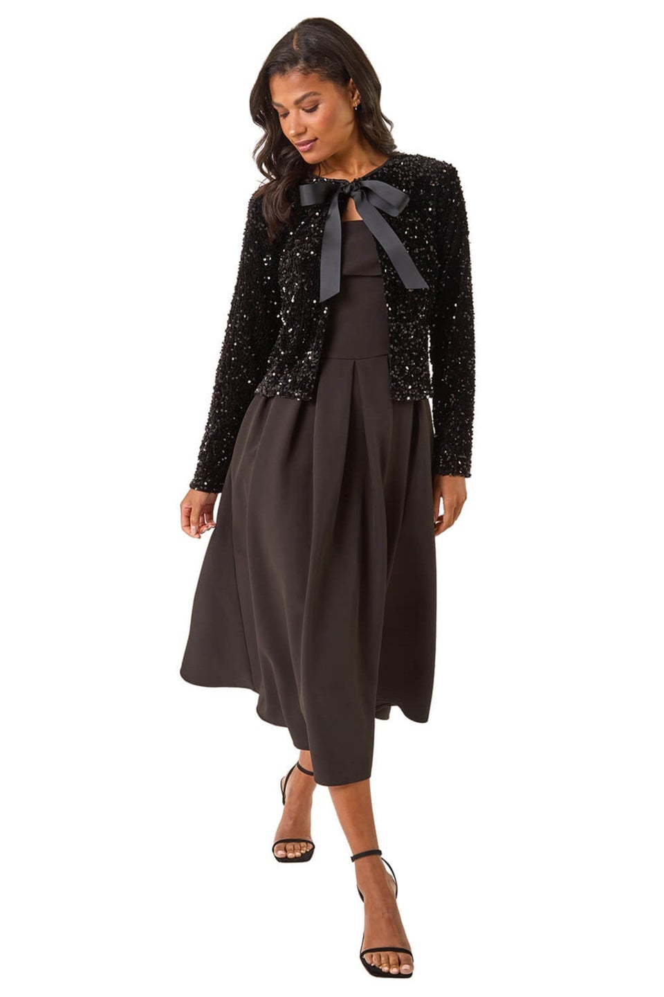 Roman Black Sequin Bow Front Jacket