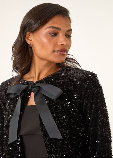 Roman Black Sequin Bow Front Jacket