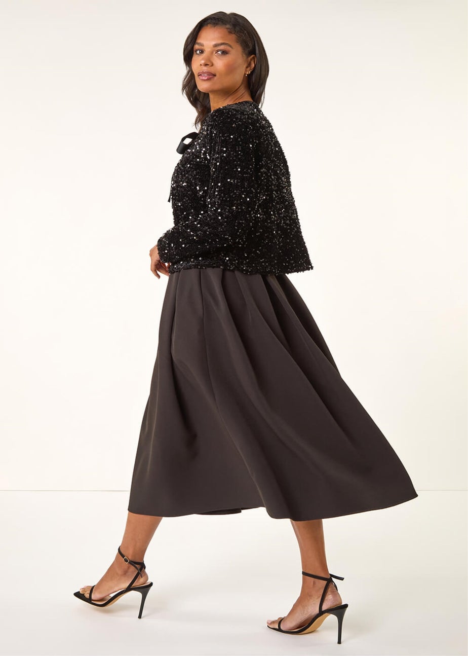 Roman Black Sequin Bow Front Jacket