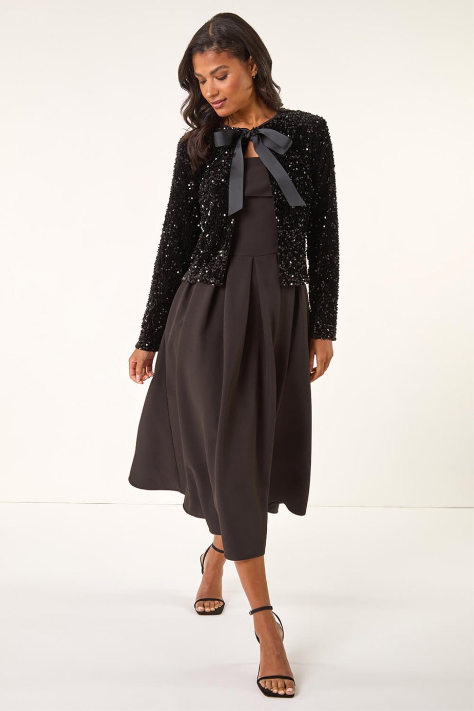 Roman Black Sequin Bow Front Jacket