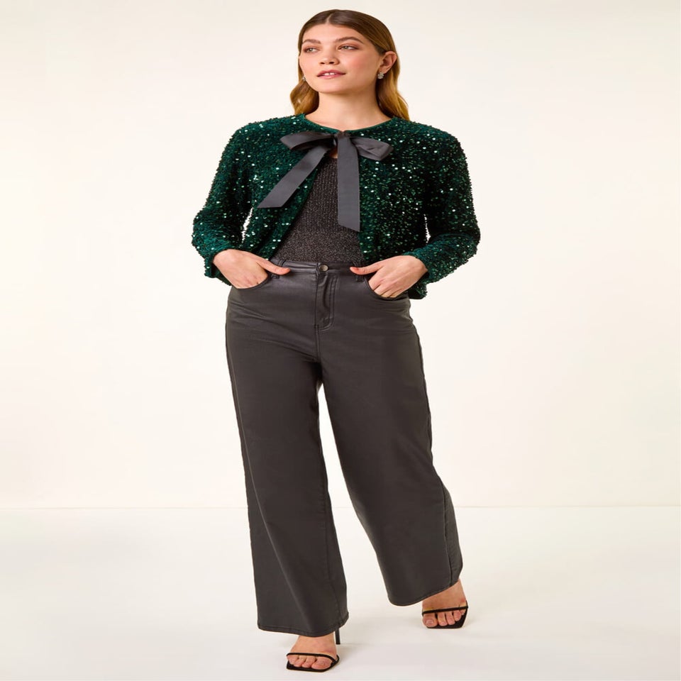 Roman Green Sequin Bow Front Jacket