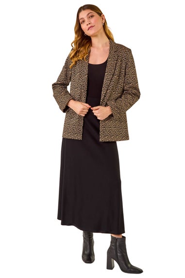 Roman Black Animal Print Stretch Blazer