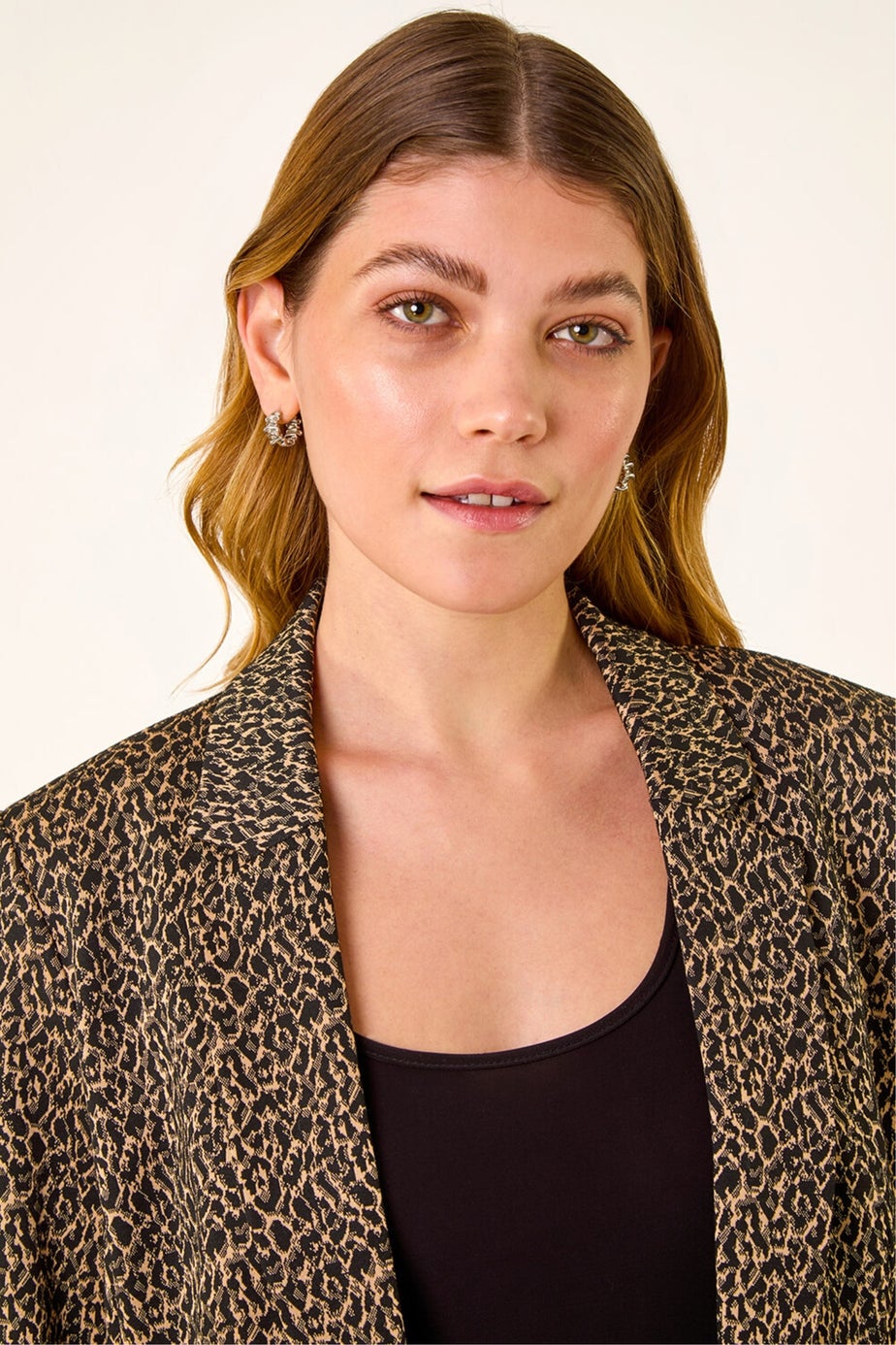 Roman Black Animal Print Stretch Blazer