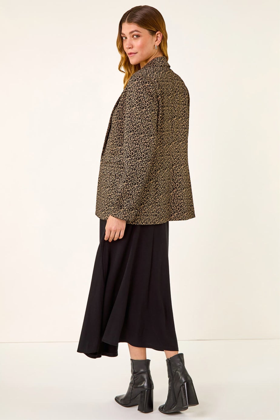 Roman Black Animal Print Stretch Blazer