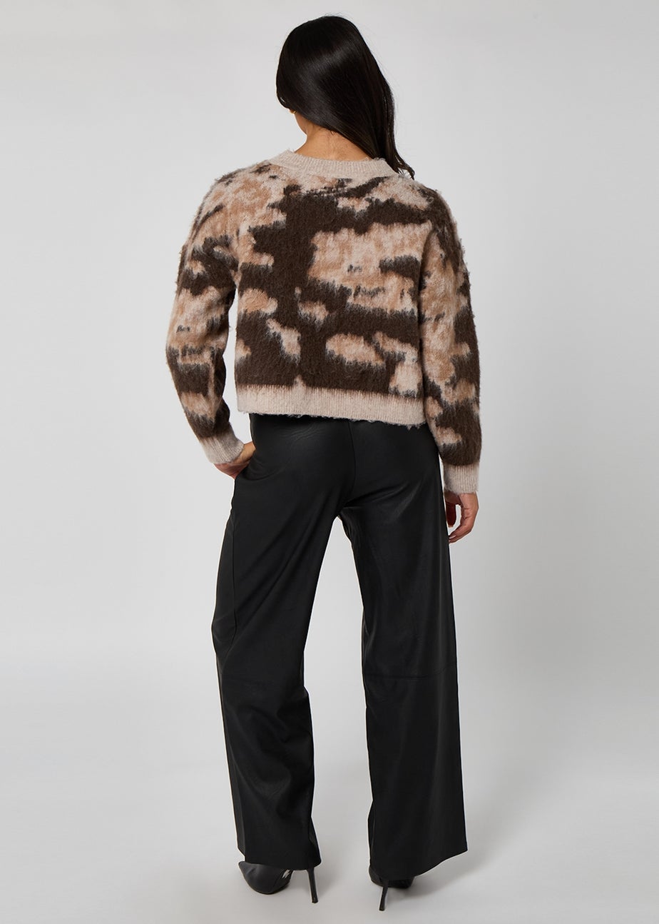Urban Bliss Brown Brushed Yarn Abstract Print Jumper