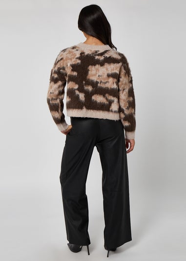 Urban Bliss Brown Brushed Yarn Abstract Print Jumper