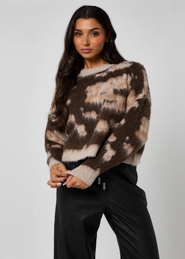 Urban Bliss Brown Brushed Yarn Abstract Print Jumper