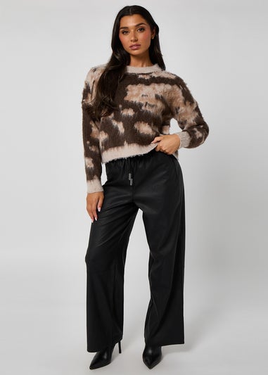 Urban Bliss Brown Brushed Yarn Abstract Print Jumper