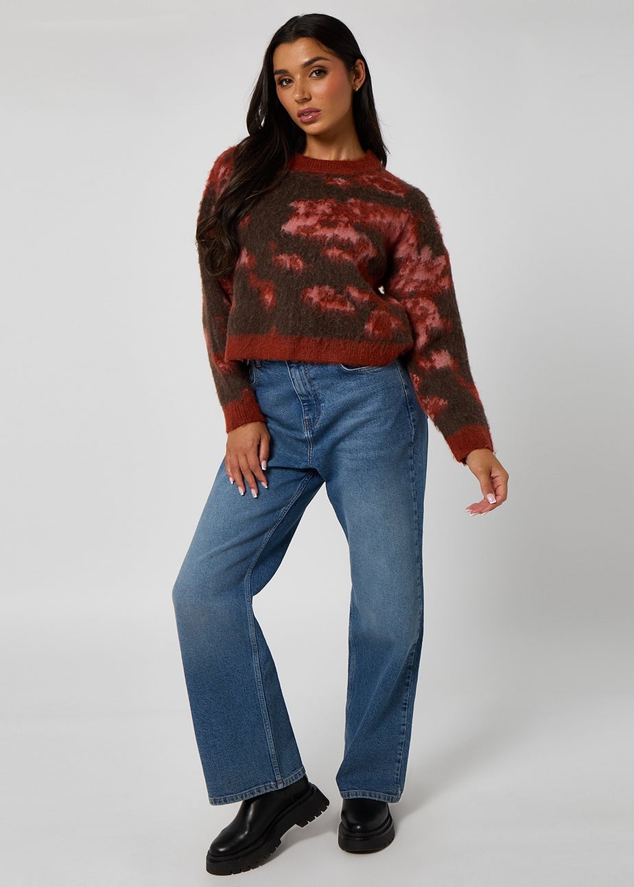 Urban Bliss Red Brushed Yarn Abstract Print Jumper