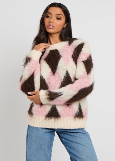 Urban Bliss Pink Argyle Wool-Blend Jumper