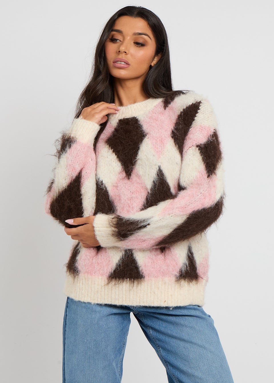 Urban Bliss Pink Argyle Wool-Blend Jumper