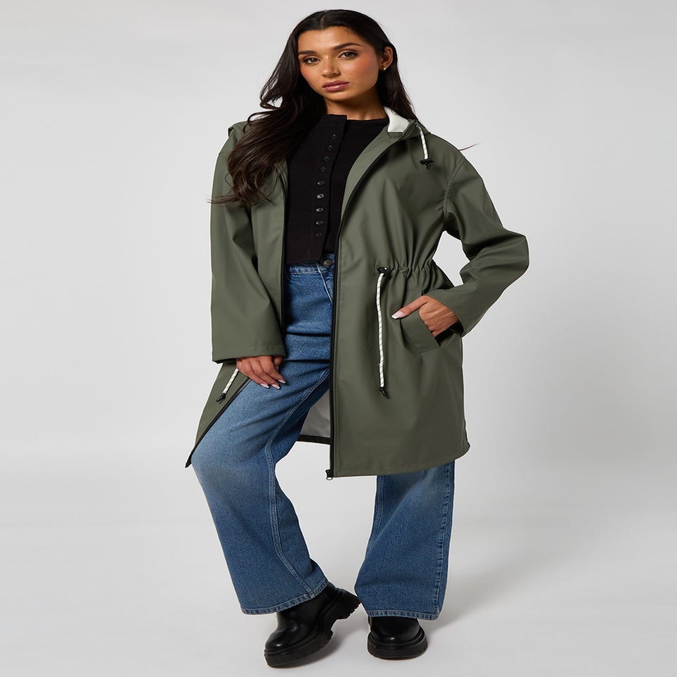 Urban Bliss Green Fishtail Rubberised Raincoat