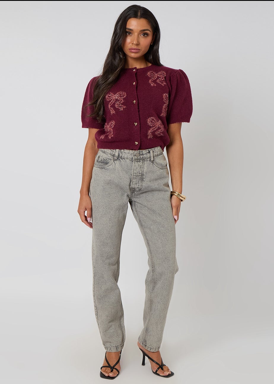 Urban Bliss Burgundy Short Sleeved Bow Cardigan