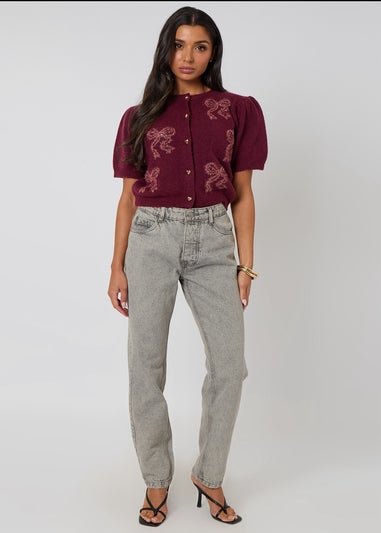 Urban Bliss Burgundy Short Sleeved Bow Cardigan