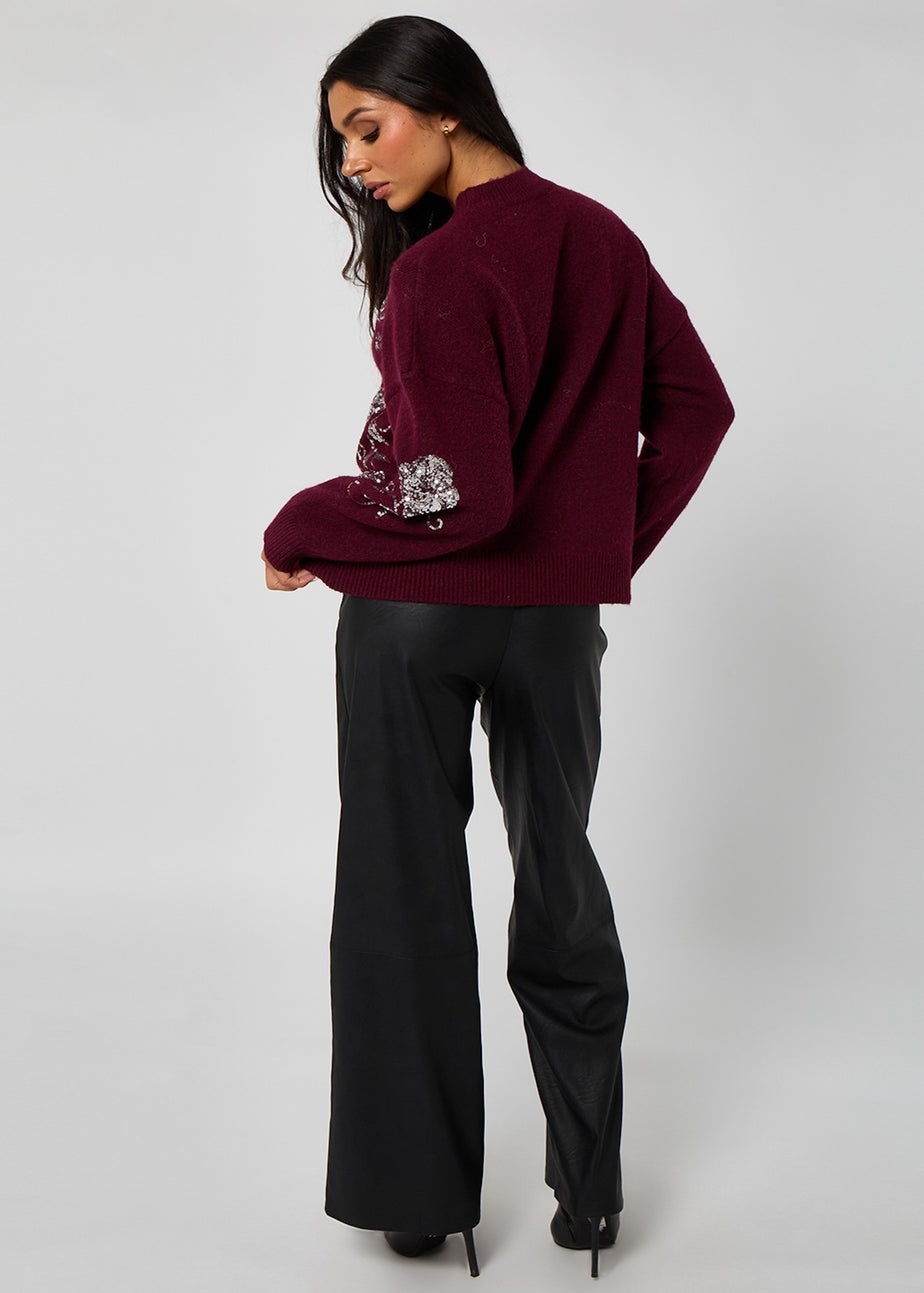 Urban Bliss Burgundy Floral Sequin Embroidery Jumper
