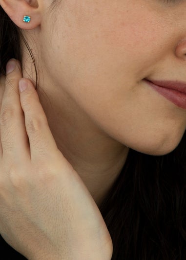 Golden Moments 9ct Yellow Gold Blue CZ December Birthstone Stud Earrings