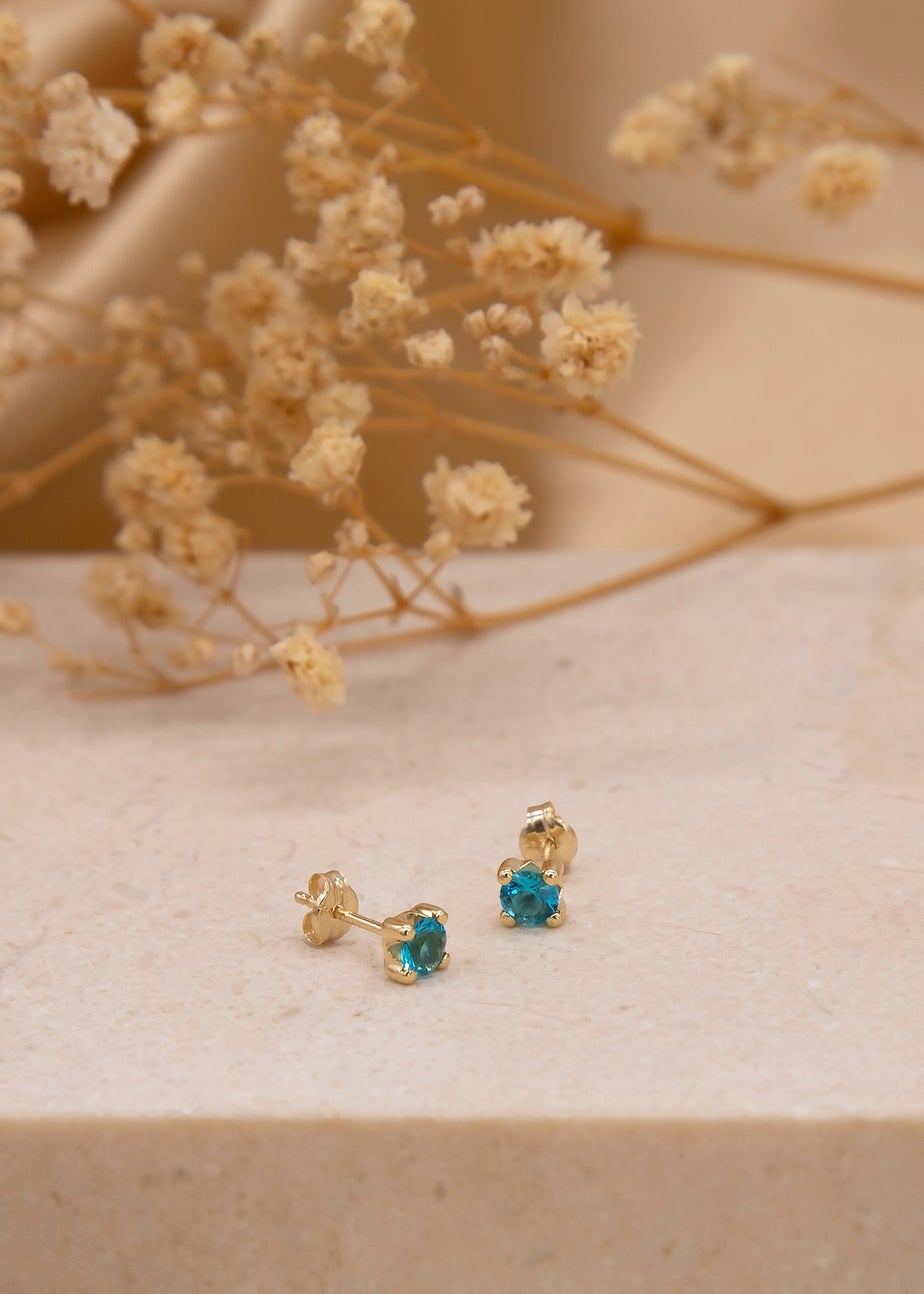 Golden Moments 9ct Yellow Gold Blue CZ December Birthstone Stud Earrings