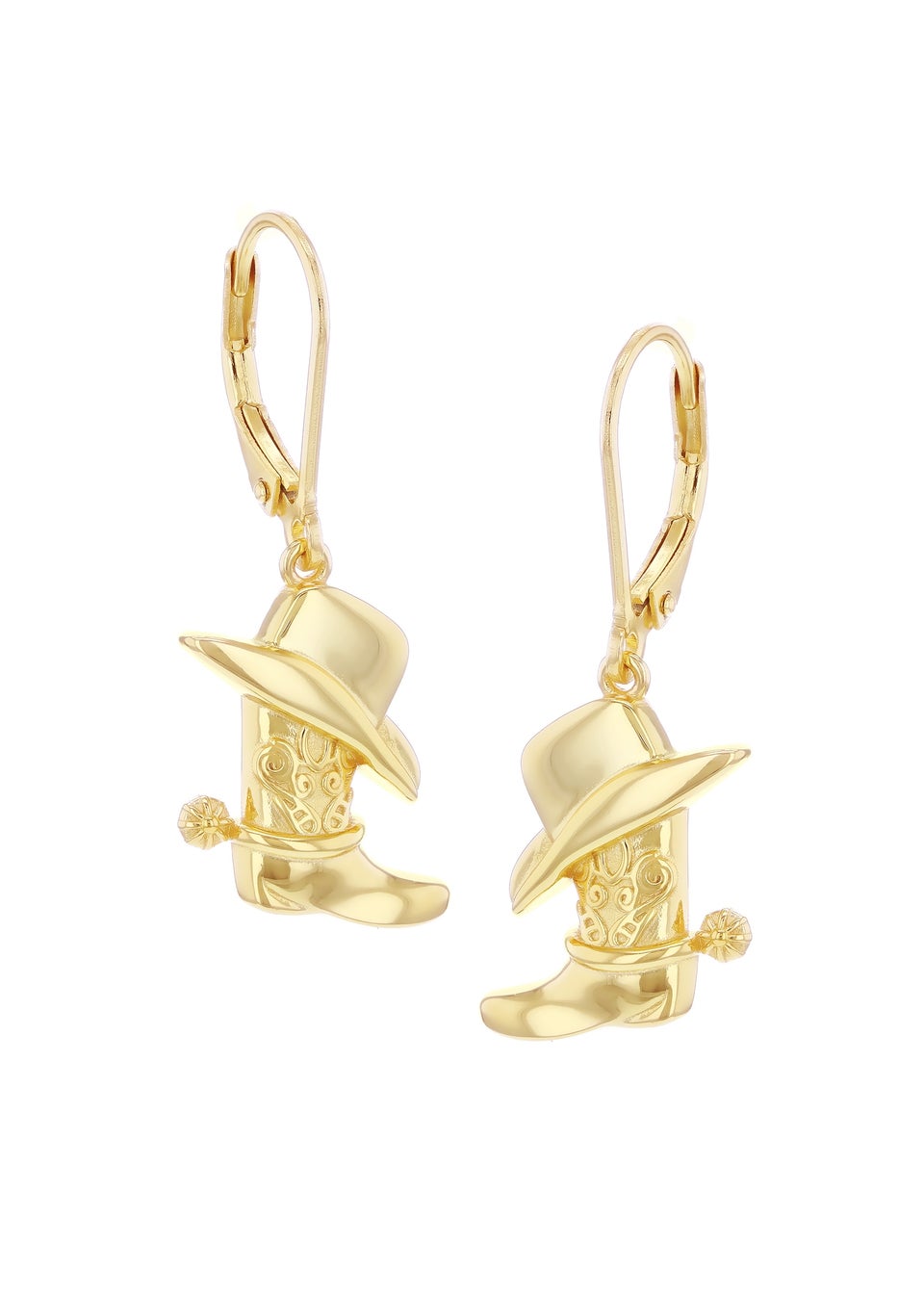 Golden Moments Sterling Silver Gold Plated Cowboy Hat and Boot Lever Back Drop Earring