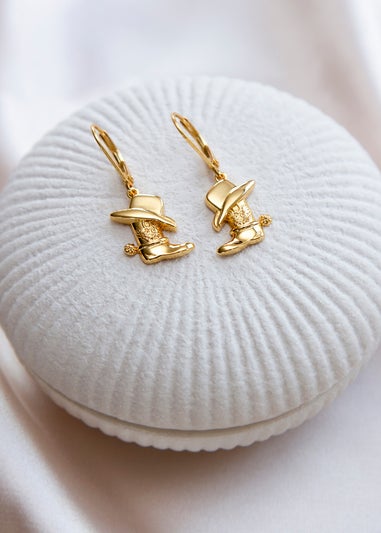 Golden Moments Sterling Silver Gold Plated Cowboy Hat and Boot Lever Back Drop Earring