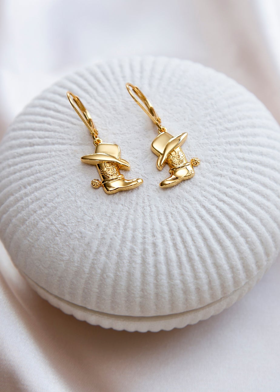 Golden Moments Sterling Silver Gold Plated Cowboy Hat and Boot Lever Back Drop Earring
