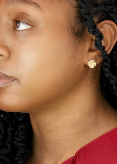 Golden Moments Sterling Silver Yellow Gold Plated Rainbow Clover and White CZ Stud Earrings