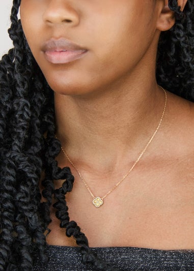 Golden Moments Sterling Silver Yellow Gold Plated Rainbow Clover and White CZ Adjustable Necklace