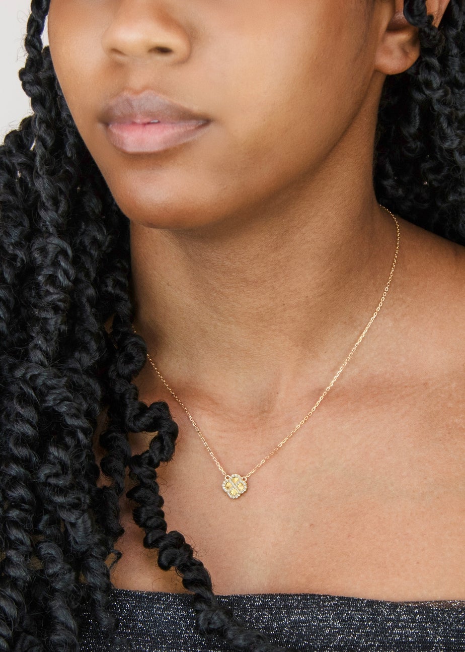 Golden Moments Sterling Silver Yellow Gold Plated Rainbow Clover and White CZ Adjustable Necklace