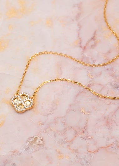 Golden Moments Sterling Silver Yellow Gold Plated Rainbow Clover and White CZ Adjustable Necklace