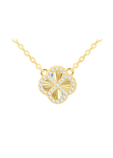 Golden Moments Sterling Silver Yellow Gold Plated Rainbow Clover and White CZ Adjustable Necklace