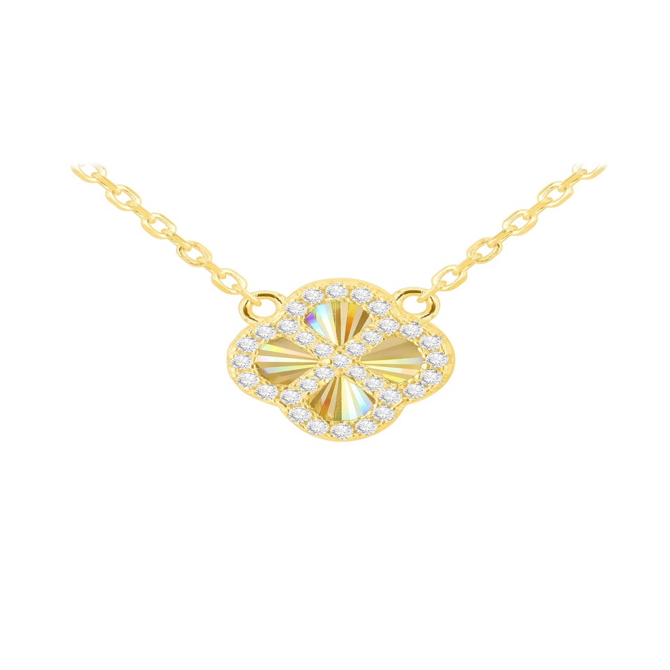 Golden Moments Sterling Silver Yellow Gold Plated Rainbow Clover and White CZ Adjustable Necklace