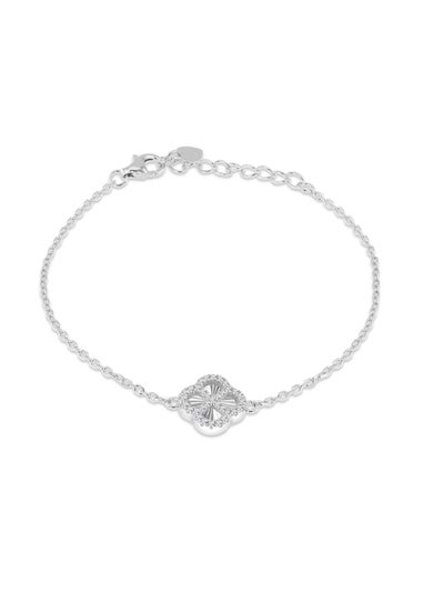 Golden Moments Sterling Silver Rhodium Plated Rainbow Clover and White CZ Adjustable Bracelet