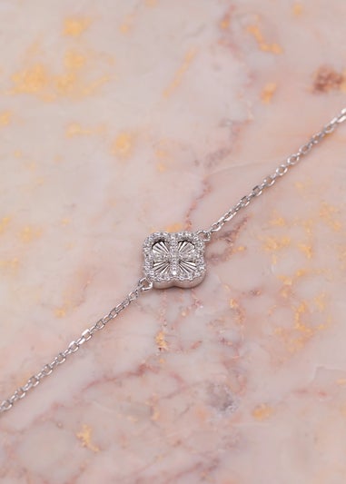 Golden Moments Sterling Silver Rhodium Plated Rainbow Clover and White CZ Adjustable Bracelet