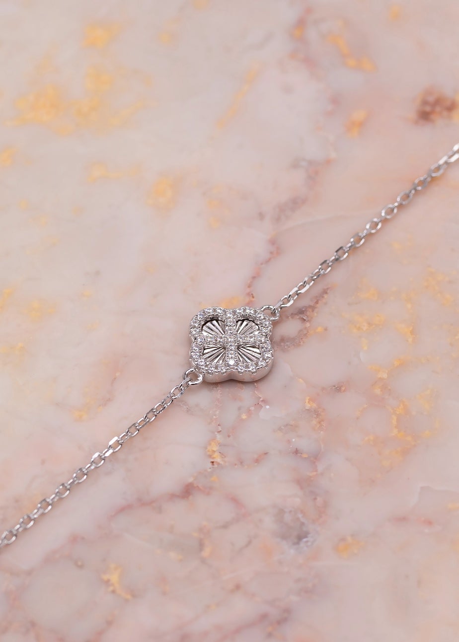 Golden Moments Sterling Silver Rhodium Plated Rainbow Clover and White CZ Adjustable Bracelet